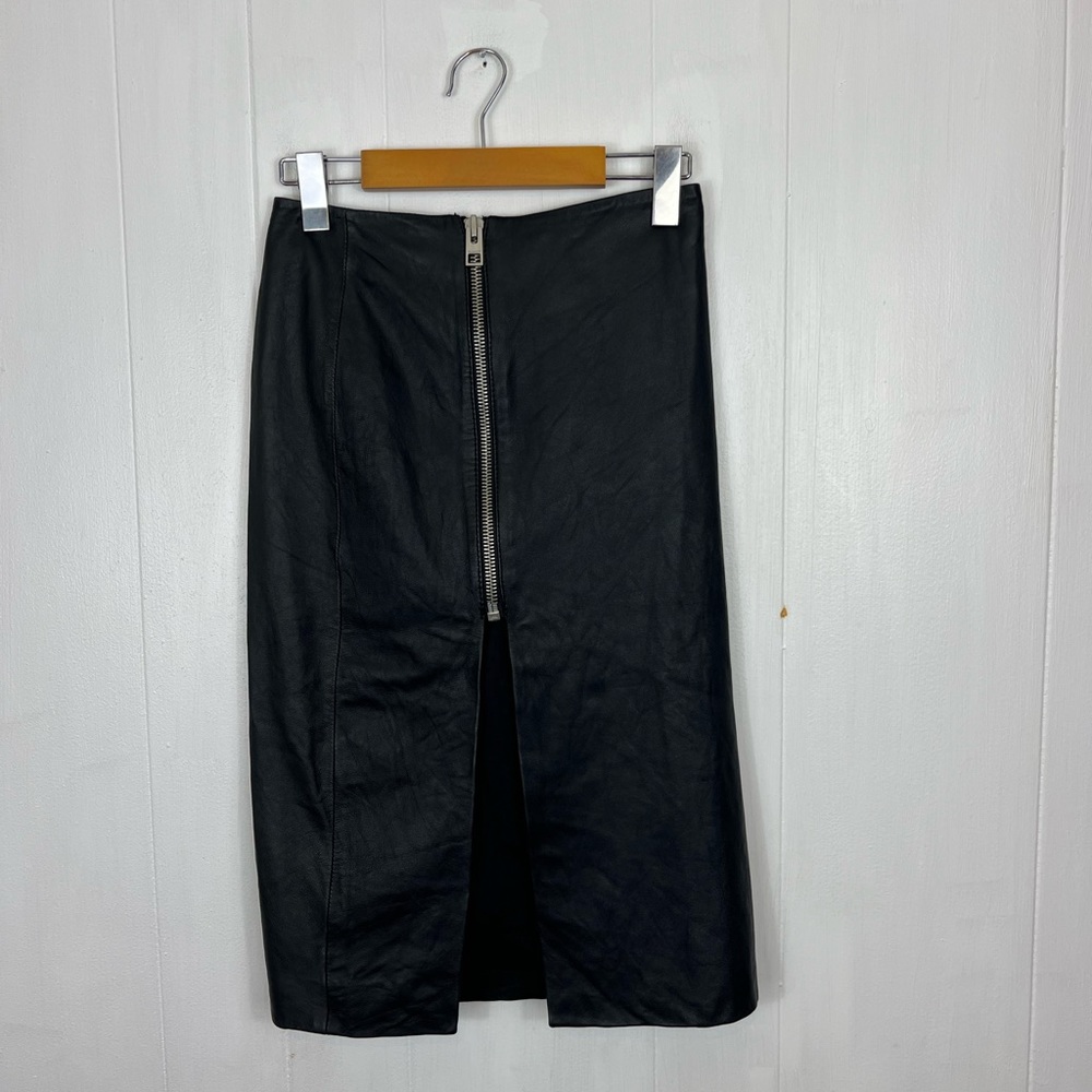 All Saints Amer Leather Zip Front Midi Skirt Sz 4